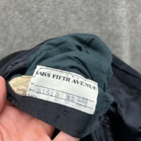 Saks Fifth Avenue Trench Coat Mens 42 Black Wool Classic Cashmere Vintage Jacket - Picture 8 of 10